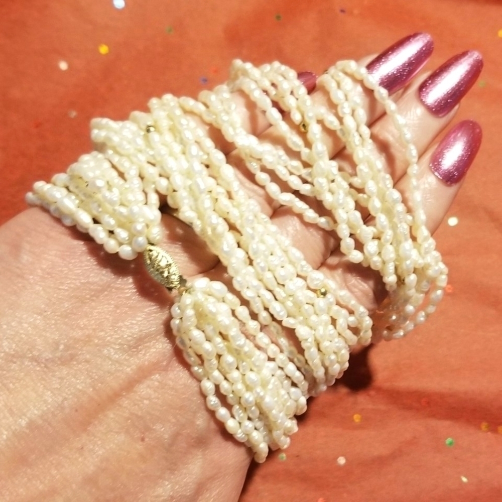 Solid 14kt Seed Pearl 10 Strand 24" VTG Necklace